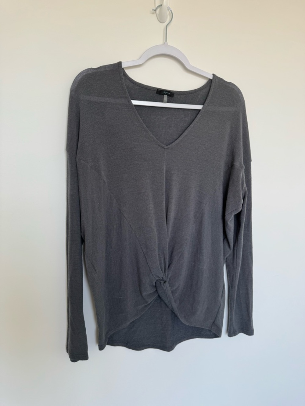 Soprano V-Neck Twist Front Long-Sleeve Top - Gray